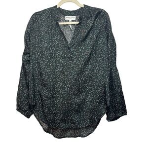 Apiece Apart boho ditsy floral black popover poet sleeve blouse